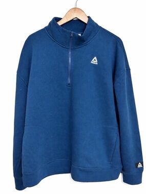Reebok Blue Quarter Zip Pullover Boxy Fit Athleisure Sweatshirt Large